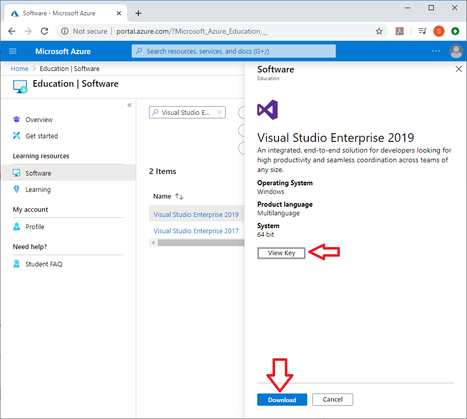 Azure Guide view key and download