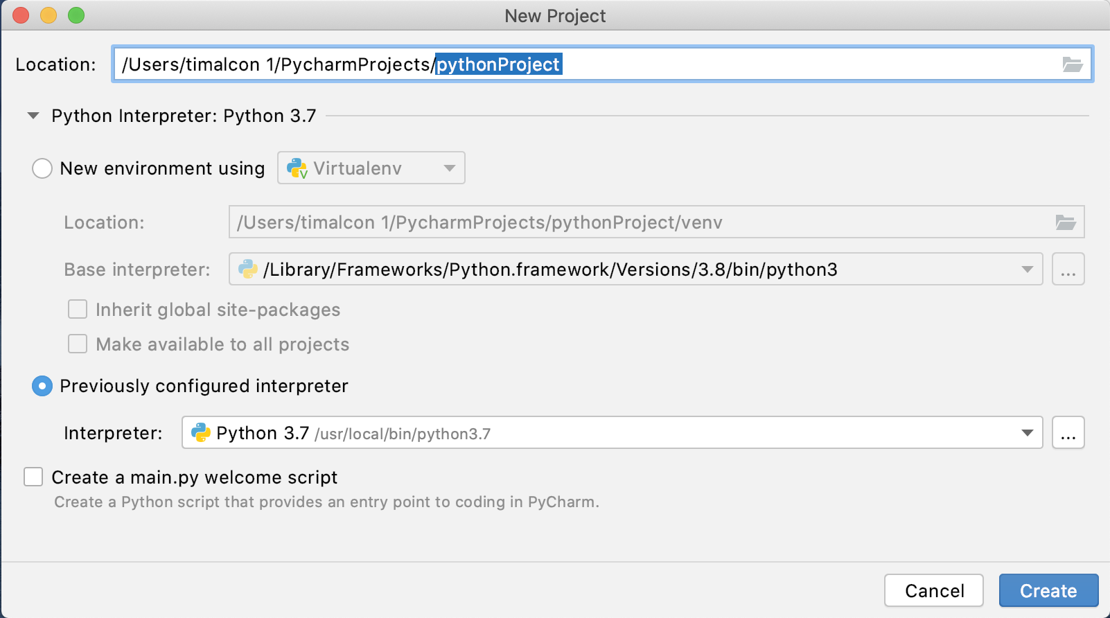 The Python interpreter screen 