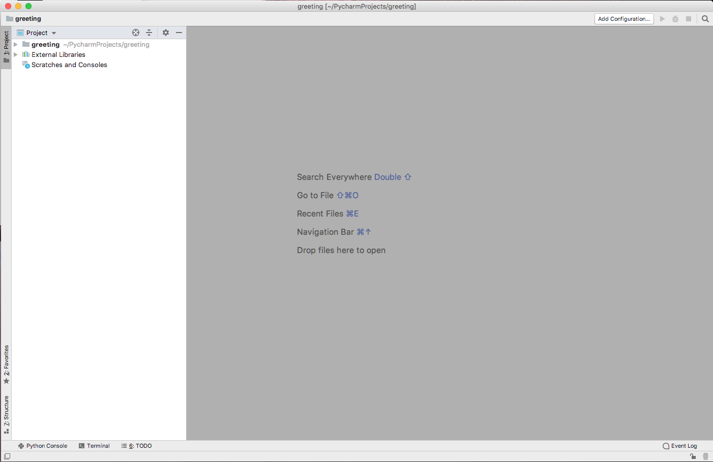 PyCharm blank project screen